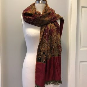Pashmina Dark Red and Gold Scarf Shawl